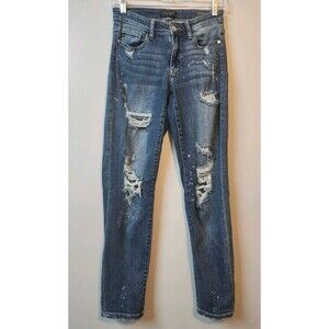 Judy Blue Jeans Boyfriend Fit Blue Distressed Denim Stretch Women’s Size 1/25